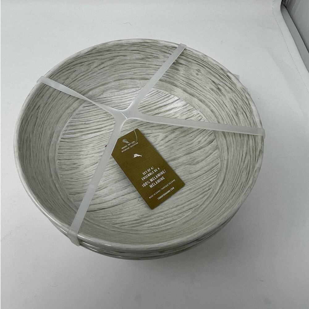 Tommy Bahama Melamine 7" Dinner Salad Pasta Bowls White Wood NEW